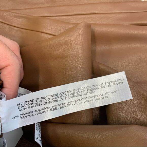 ZARA camel brown faux leather vegan hi-rise leggings Sz S NWT - Picture 8 of 13